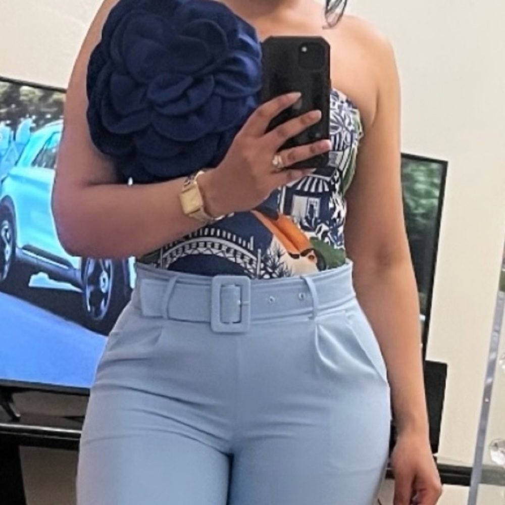 Elegant Blue Patterned Bodysuit